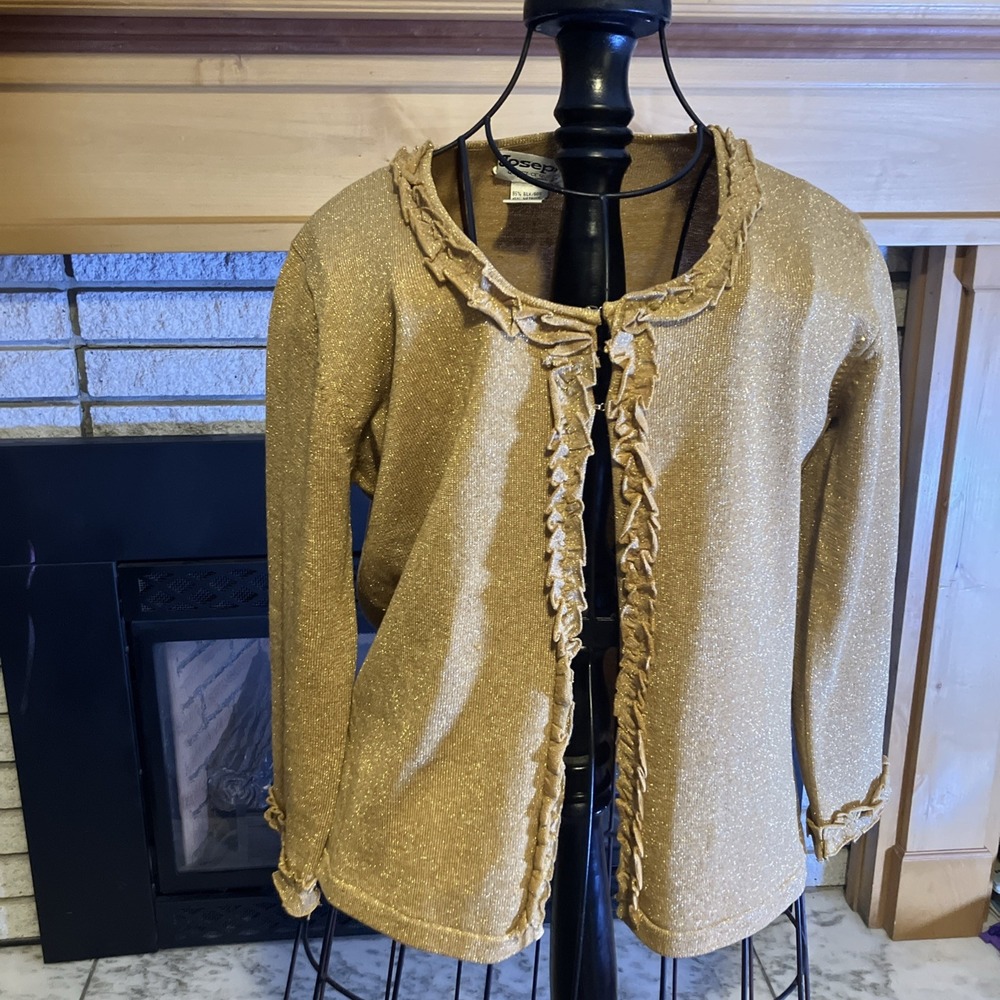 Joseph A Qu'est-ce Que C'est Silk Cardigan Sweater‎ Womens Sz S Metallic Gold